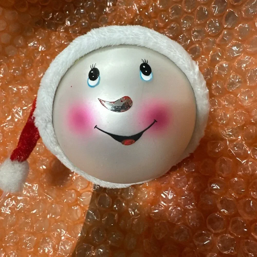 Vintage Glass Tree Ornaments of Snowman with Santa Hat Red/Green/Blue (11 total)